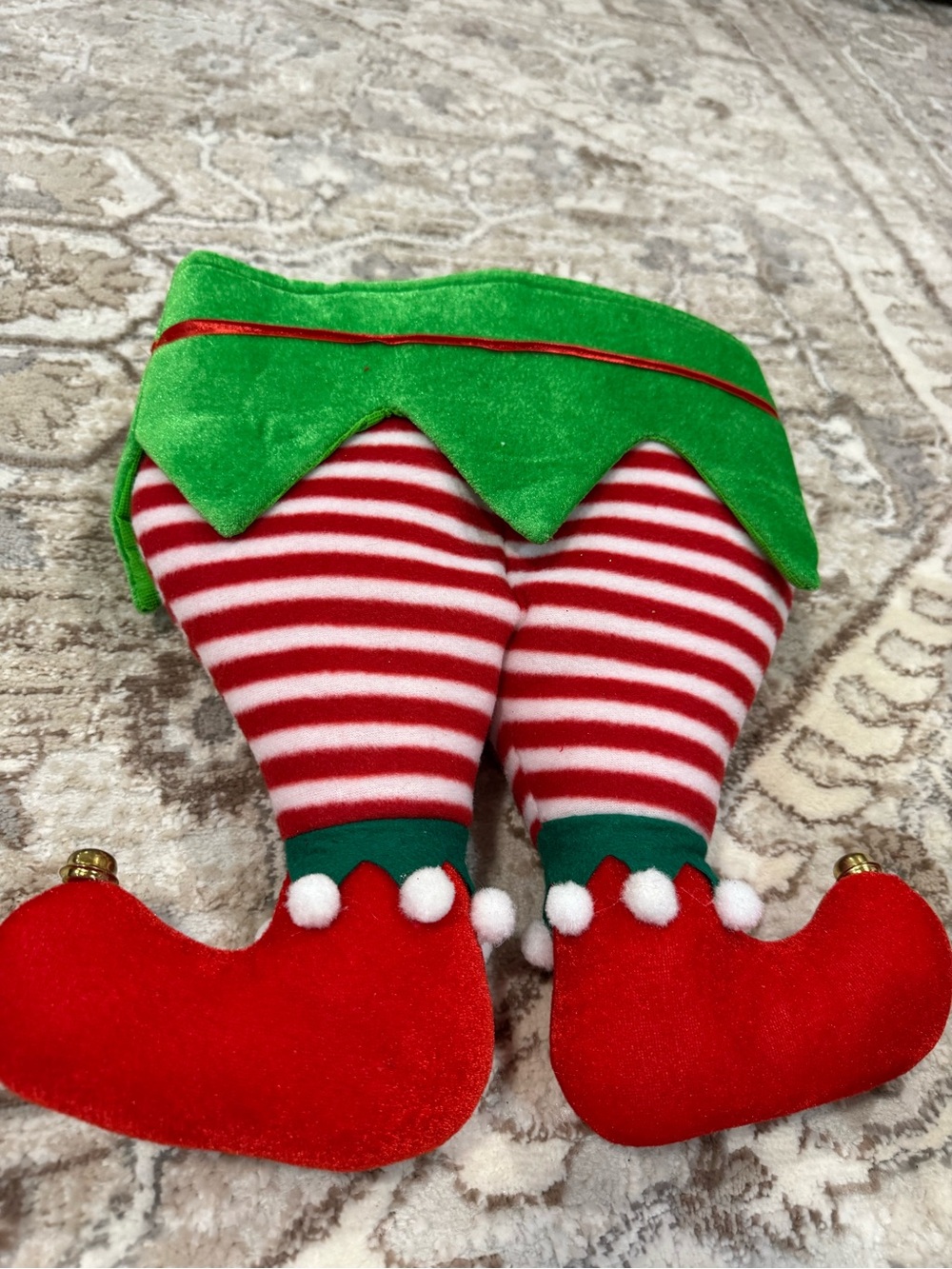 Holiday Elf Leg Stocking - Red & Green Festive Accent